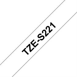 BROTHER TZe S221 tape 9 mm, Sort tekst på Hvid lamineret tape, 8 m.